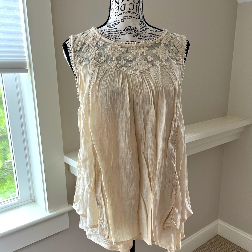 Cream handkerchief hem embroidered bodice